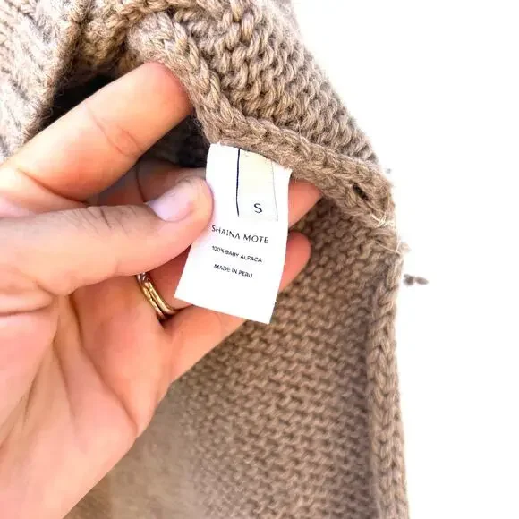 Shaina Mote Baby Alpaca Knit Oversized Slouchy Turtleneck Sweater Tan Small - Picture 5 of 8